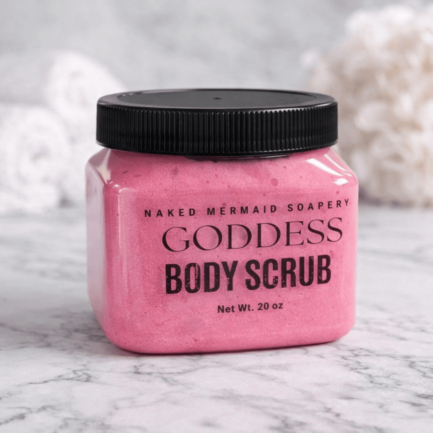 Bold goddess-scented foaming body scrub. Gentle exfoliation that cleanses and smooths skin.