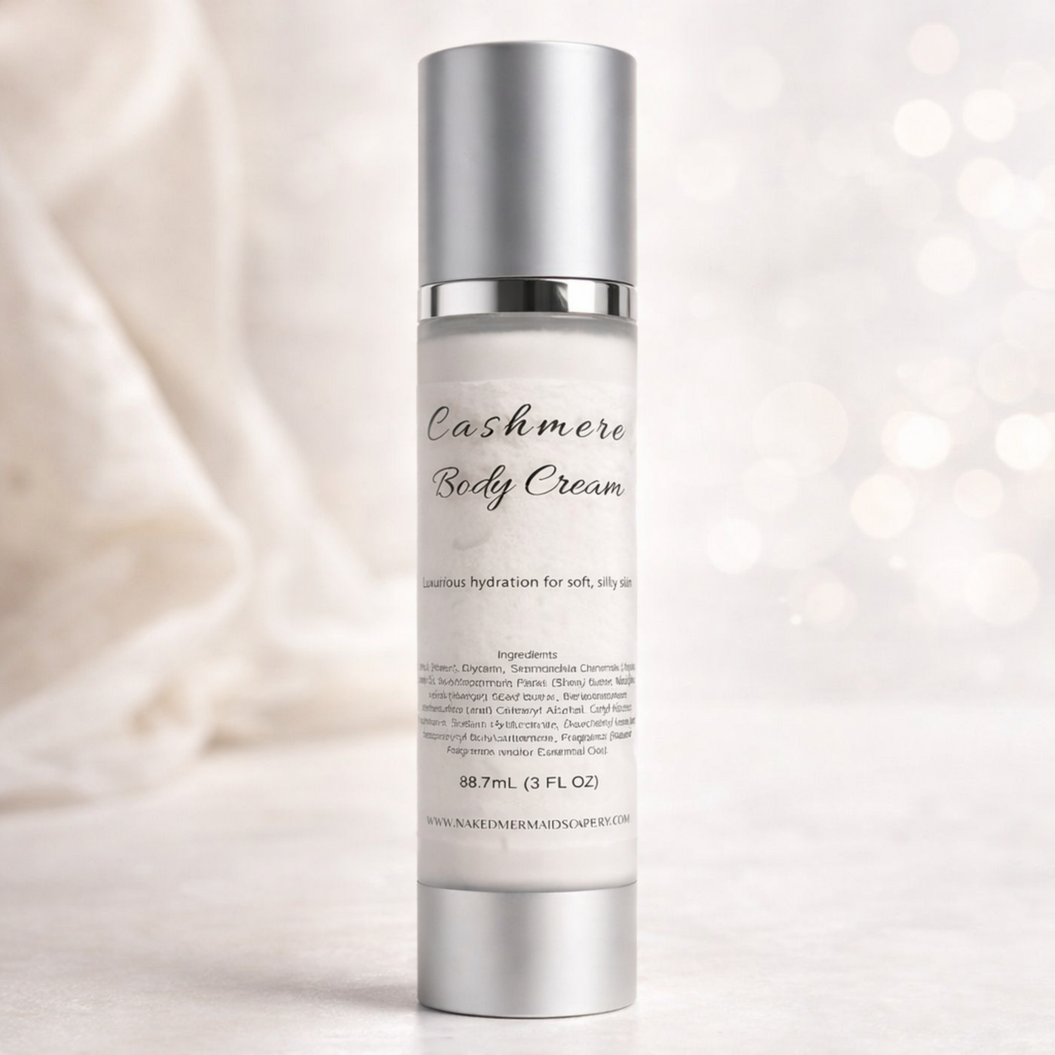 Cashmere Body Cream in a 3 oz airless pump bottle 