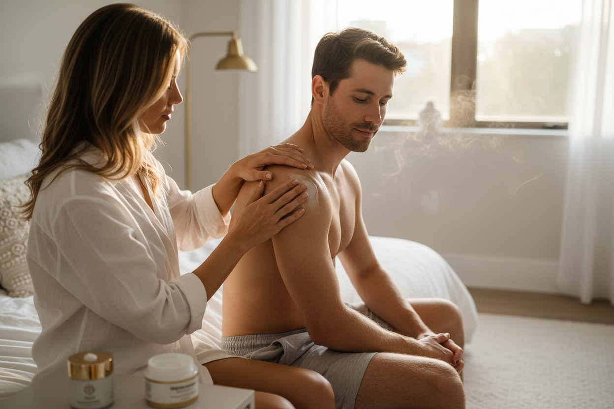 Premium magnesium cream collection featuring Calm Magnesium Cream Lavender Blend and Relief Magnesium Cream Mint Blend in elegant white jars