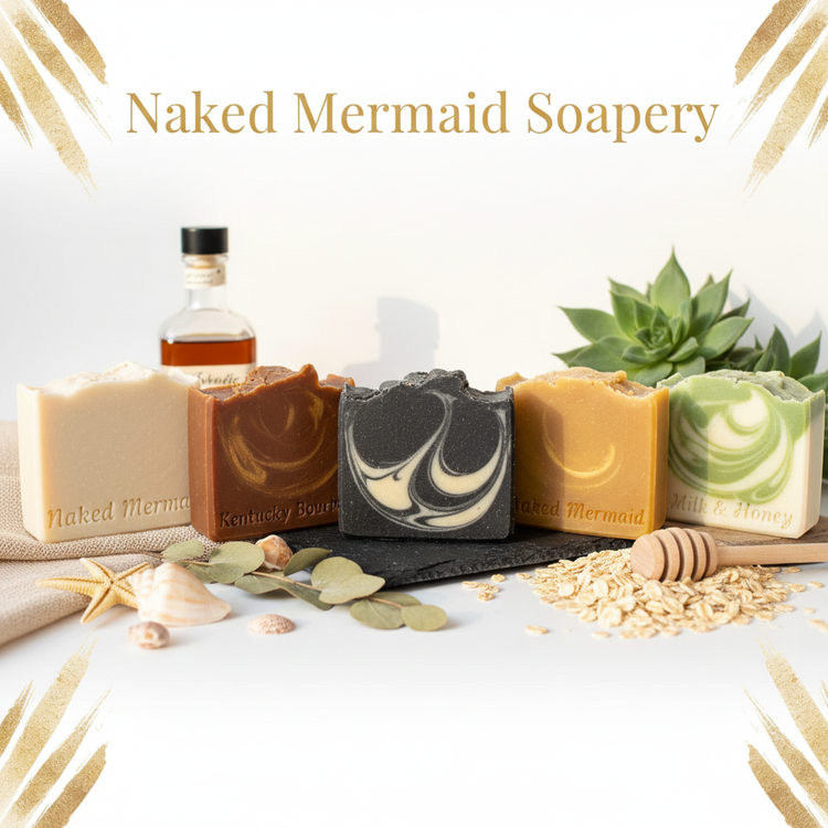 Handcrafted natural soap bars by Naked Mermaid Soapery - free from synthetics, phthalates, and harmful chemicals