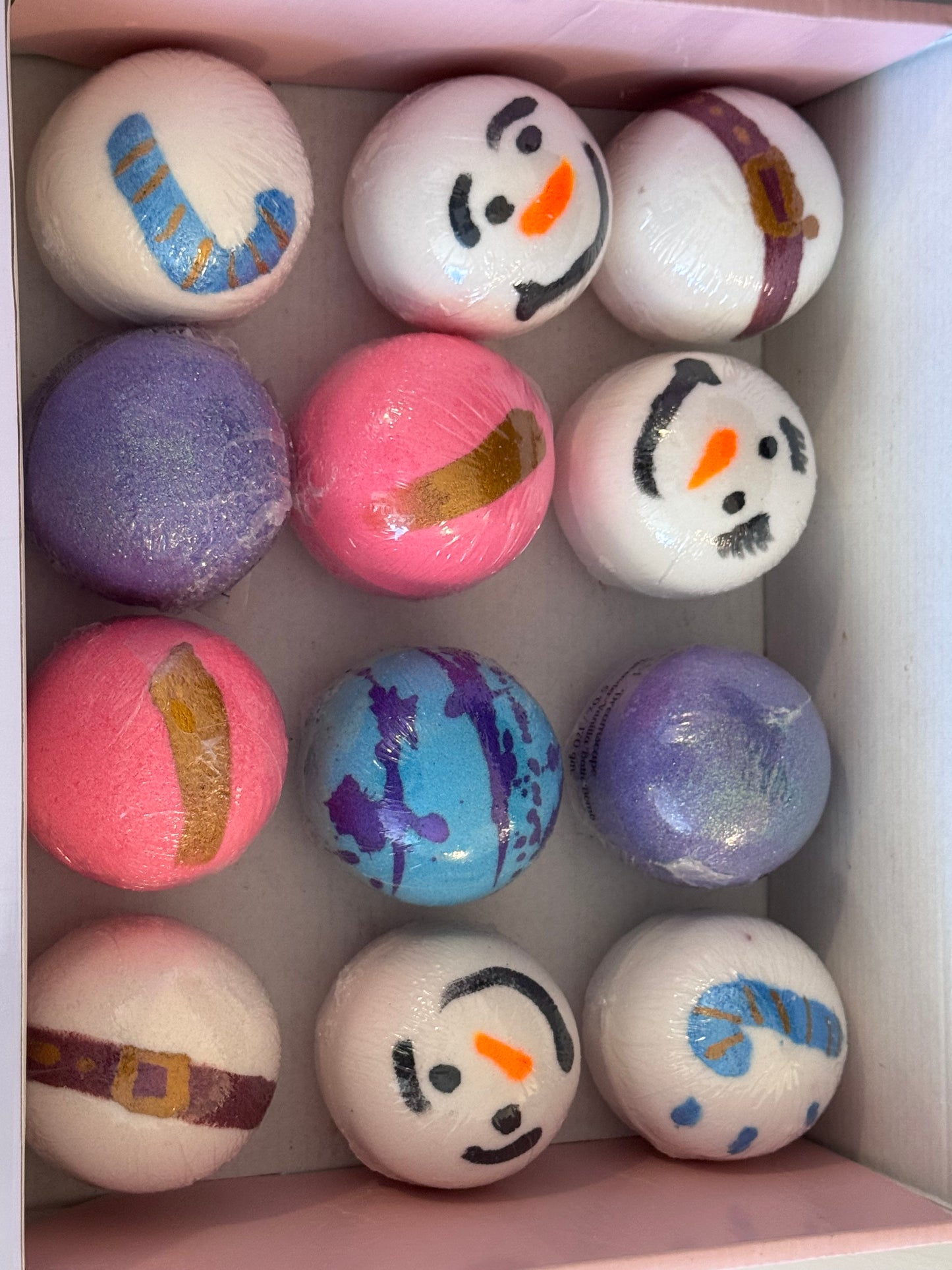 Bath bomb box of 12 with a variety of scent blends 