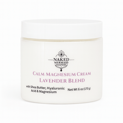 Jar of Naked Mermaid Soapery Calm Magnesium Cream Lavender Blend on a white background
