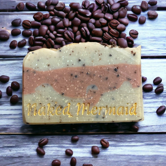 Exfoliating coffee soap bar by Naked Mermaid Soapery