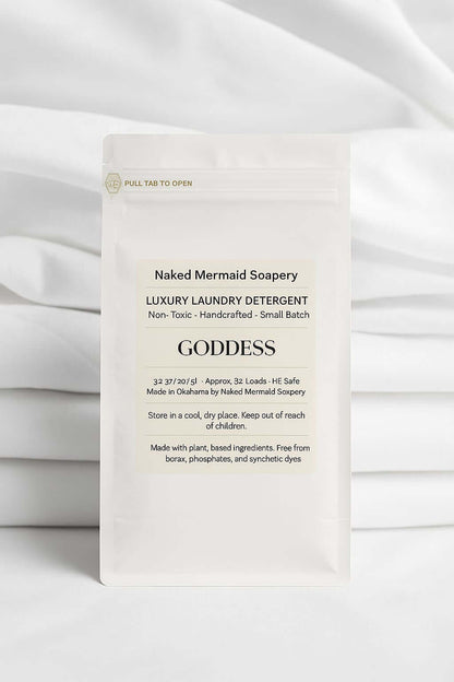 Goddess laundry detergent in a white bag 