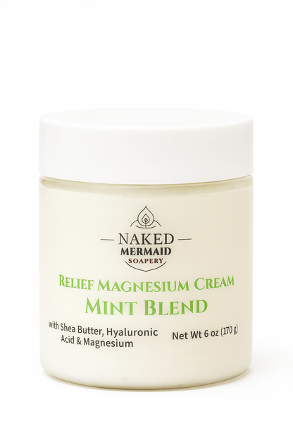 Jar of Naked Mermaid Soapery Relief Magnesium Cream Mint Blend on a white background