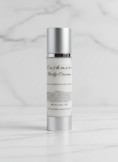 Cashmere Body Cream in a 3 ounce airless pump bottle for easy dispensing