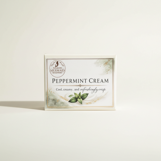 Naked Mermaid Soapery boxed Peppermint Cream handmade soap bar with fresh peppermint scent