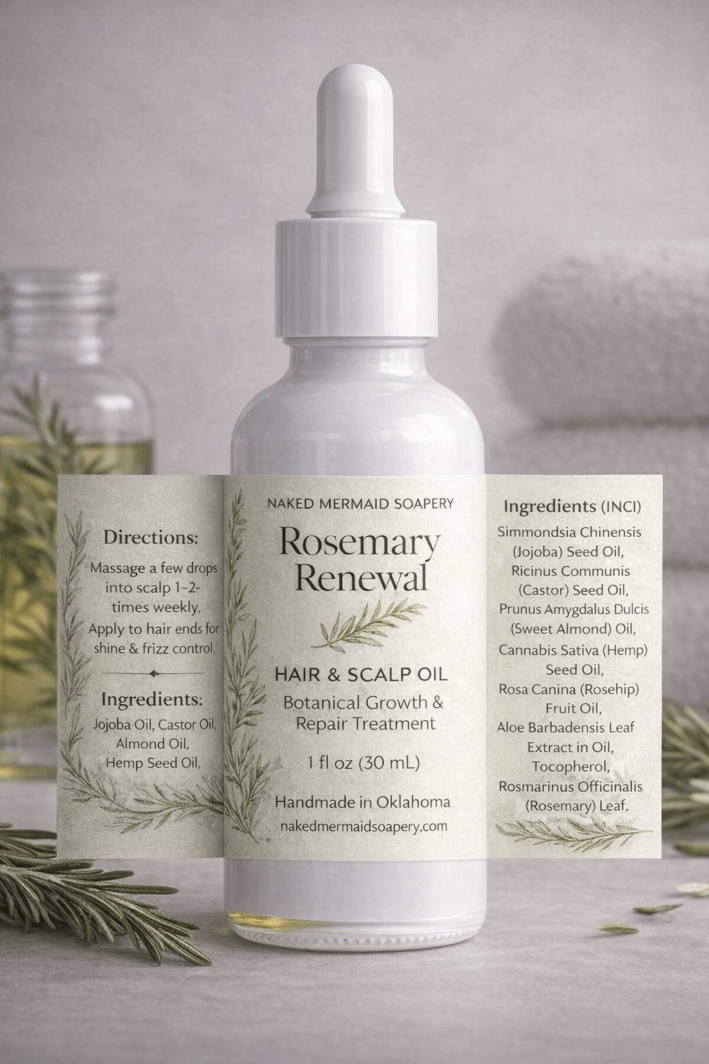 Rosemary Renewal Hair & Scalp Oil - Naked Mermaid Soapery - Hair & Scalp Treatment