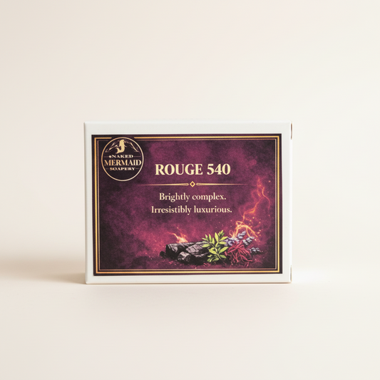 Naked Mermaid Soapery boxed Rouge 540 handmade soap bar with rich amber floral fragrance