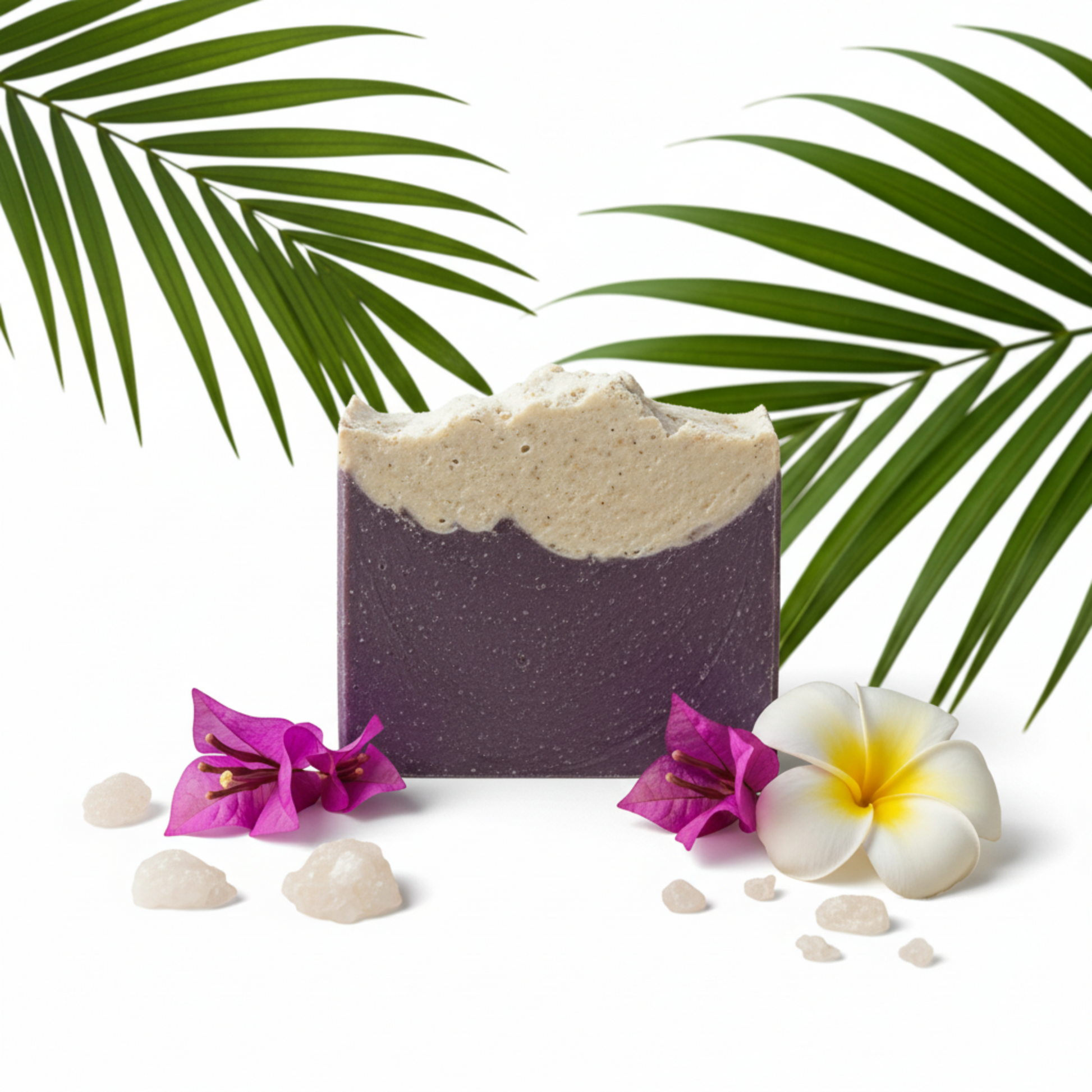 7 oz handmade salt bar soap with warm pear, floral, and amber scent inspired by Brazilian beach vibes