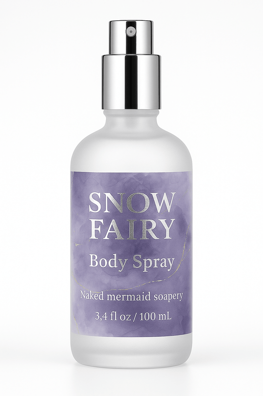 Snow Fairy body spray bottle with a purple label on a white background